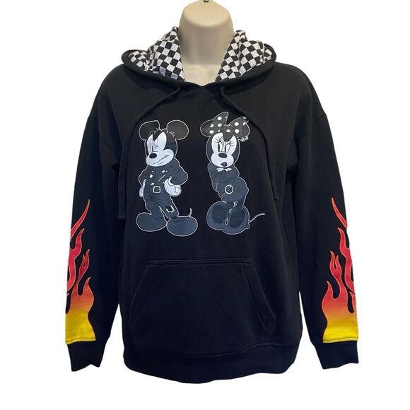 Vans x Disney Punk Mickey & Minnie Mouse Flames Checkered Pullover Hoodie Sz XS - Picture 3 of 16